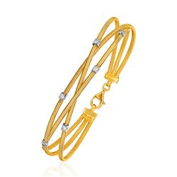 14K Three-Part Gold and 3pt Diamond Bangle Bracelet with Clasp (1/5 ct. tw.)