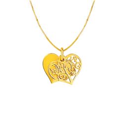 Two Layer Heart Shaped Tree Pendant in 14K Yellow Gold