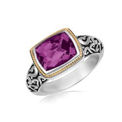18K Yellow Gold and Sterling Silver Rectangular Amethyst Ring