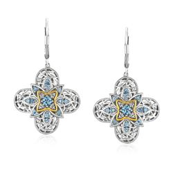 Sterling Silver and 14K Yellow Gold Blue Topaz Quatrefoil Earrings with Diamonds