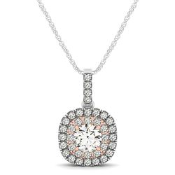 14K White And Rose Gold Cushion Shape Halo Diamond Pendant (1/2 ct. tw.)