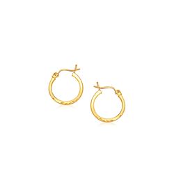 14K Yellow Gold Slender Hoop Earring with Diamond-Cut Finish (15mm Diameter)