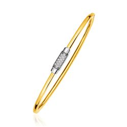 14K Gold and Diamond Domed Light Bangle Bracelet with Clasp