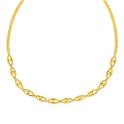 Braided Chain Necklace with Polished Bead Accents in 14K Yellow Gold