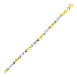 Bracelet with Graphic Wave Motif Links in 14K Two Tone Gold