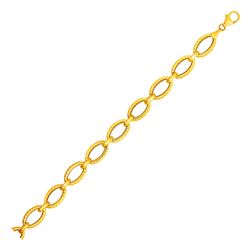 Textured Oval Link Bracelet in 14K Yellow Gold