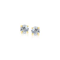 14K Yellow Gold Stud Earrings with White Hue Faceted Cubic Zirconia