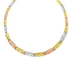 Graduated Leaf Link Necklace in 14K Tri Color Gold