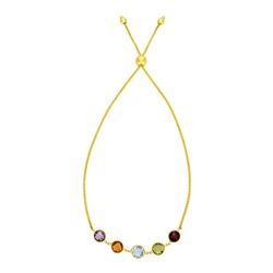 Adjustable Bracelet with Multicolored Medium Round Gemstones in 14K Yellow Gold