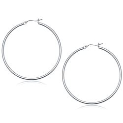 14K White Gold Polished Hoop Earrings (50 mm)