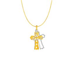 Two Layer Cross Pendant in 14K Two Tone Gold