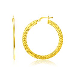 14K Yellow Gold Chevron Texture Hoop Earrings