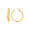 Image 1 : Two-Tone Yellow and White Gold Petite Patterned Hoop Earrings