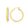Image 1 : Two-Tone Yellow and White Gold Medium Patterned Hoop Earrings