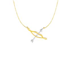 Necklace with Polished Bow and Arrow in 14K Two Tone Gold