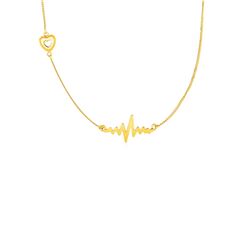 Necklace with Heart and Wave in 14K Yellow Gold