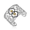 Image 1 : 18K Yellow Gold & Sterling Silver Open Byzantine Style Cuff with Black Diamonds