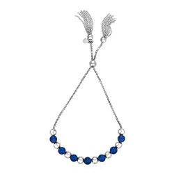 Adjustable Bead Bracelet with Blue Agate in Sterling Silver