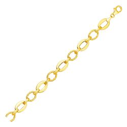 Shiny and Textured Oval Link Bracelet in 14K Yellow Gold