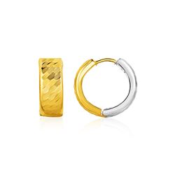 Two-Tone Reversible Textured Snuggable Earrings in 10K Yellow and White Gold