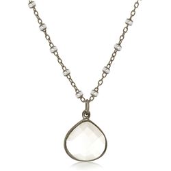 Sterling Silver Black Tone Rhodium Plated Rock Quartz Wide Teardrop Pendant