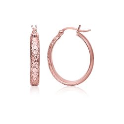10K Rose Gold Hammered Oval Hoop Earrings