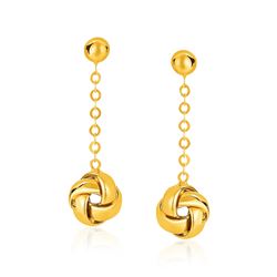 14K Yellow Gold Love Knot Drop Post Earrings