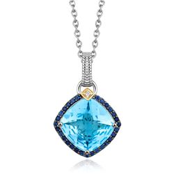 18K Yellow Gold and Sterling Silver Cushion Multi Gemstone and Diamond Pendant