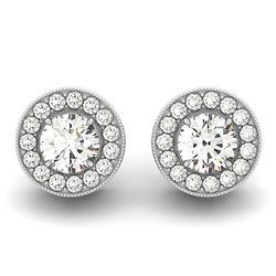 14K White Gold Round Diamond Halo Milgrain Border Earrings (3/4 ct. tw.)
