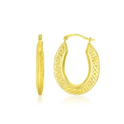 10K Yellow Gold Woven Texture Oval Shape Hoop Earrings