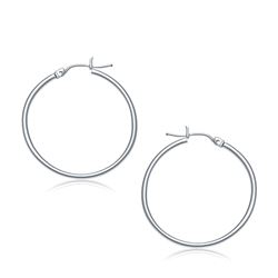 10K White Gold Polished Hoop Earrings (30 mm)