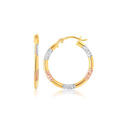 10K Tri-Color Gold Classic Hoop Earrings with Diamond Cut Details