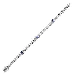 Sterling Silver Woven Bracelet with Blue Sapphire Stations