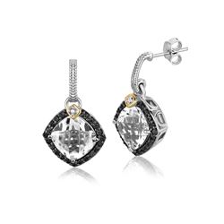 18K Yellow Gold and Sterling Silver Cushion Crystal Quartz and Diamond Earrings