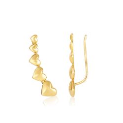 14K Yellow Gold Graduated Heart Climber Style Stud Earrings