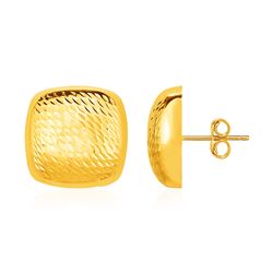 Textured Rounded Square Post Earrings in 14K Yellow Gold