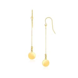 10K Yellow Gold Bead and Shiny Disc Drop Earrings