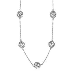 Necklace with Geometric Pierced Beads in 10K White Gold