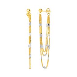 Hanging Chain Earrings with Rectangular Accents in 14K Yellow and White Gold