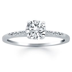 14K White Gold Engagement Ring with Diamond Band Design