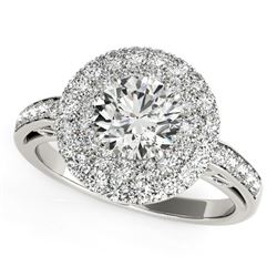 14K White Gold Round Diamond with Two-Row Pave Border Engagement Ring (2 ct. tw.)