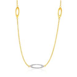 14K Yellow Gold and Diamond Necklace with Oval Stations