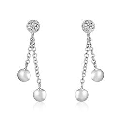 14K White Gold and Diamond Puff Circle Dangle Earrings (1/5 ct. tw.)