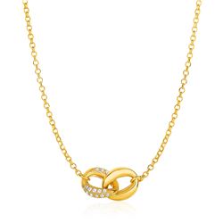 14K Yellow Gold and Diamond Oval and Crescent Moon Link Necklace (1/10 ct. tw.)