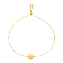 Adjustable Bracelet with Shiny Circle in 14K Yellow Gold