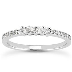 14K White Gold Wedding Band with Pave Set Diamonds and Prong Set Diamonds