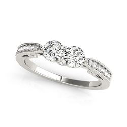 Two Stone Diamond Ring With Milgrain Design In 14K White Gold (3/4 ct. tw.)