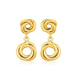 14K Yellow Gold Love Knot Stud Earrings with Drops