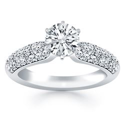 14K White Gold Triple Row Pave Diamond Engagement Ring