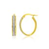 Image 1 : 14K Two-Tone Gold Glitter Center Oval Hoop Earrings